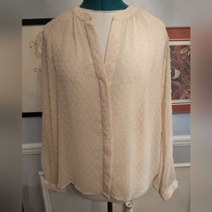 Zara sheer Button Up blouse with swiss dots Cream Color Size Medium